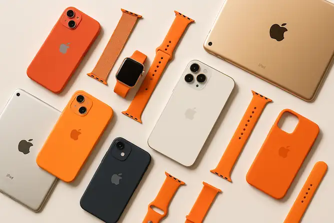Collection of refurbished Apple products including iPhones and Apple Watch bands